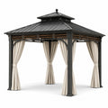 Pavillon en aluminium avec toit en acier et rideaux en polyester beige 300x400 cm