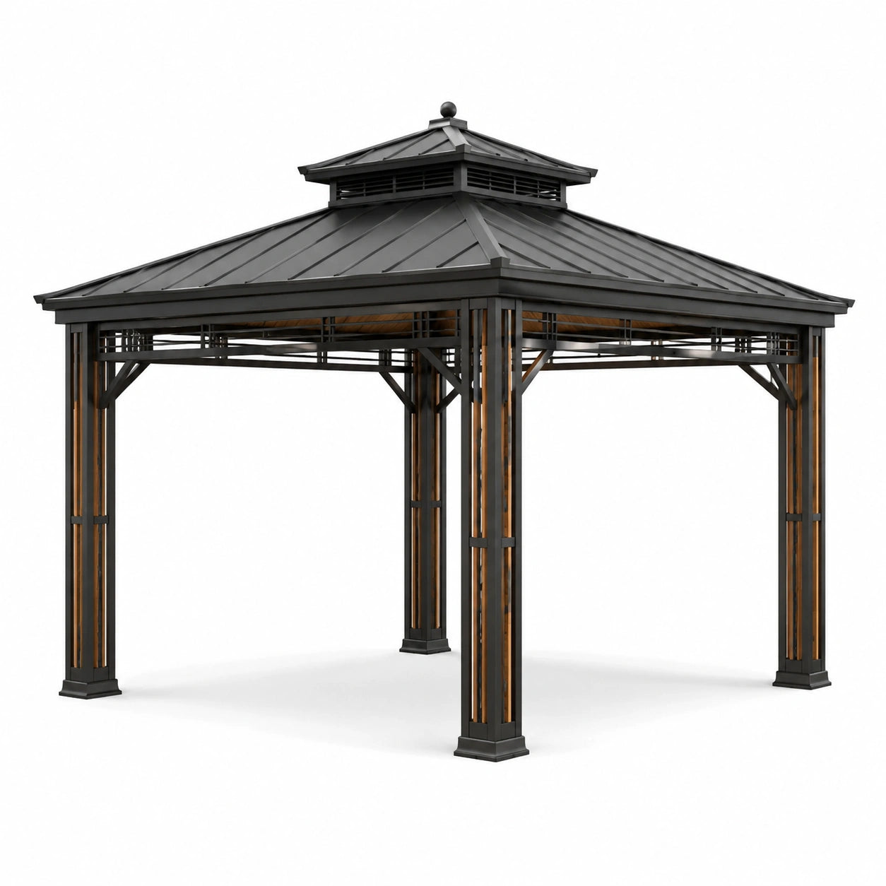 Pavillon extérieur en métal et bois 3x3m avec toit double