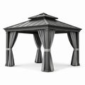 Pavillon de jardin en aluminium avec rideaux en polyester gris 300 x 300 cm