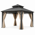 Pavillon de jardin en aluminium avec rideaux en tissu beige 3x3 m