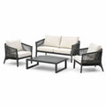 Ensemble de salon de jardin en aluminium et corde polyester avec coussins blancs