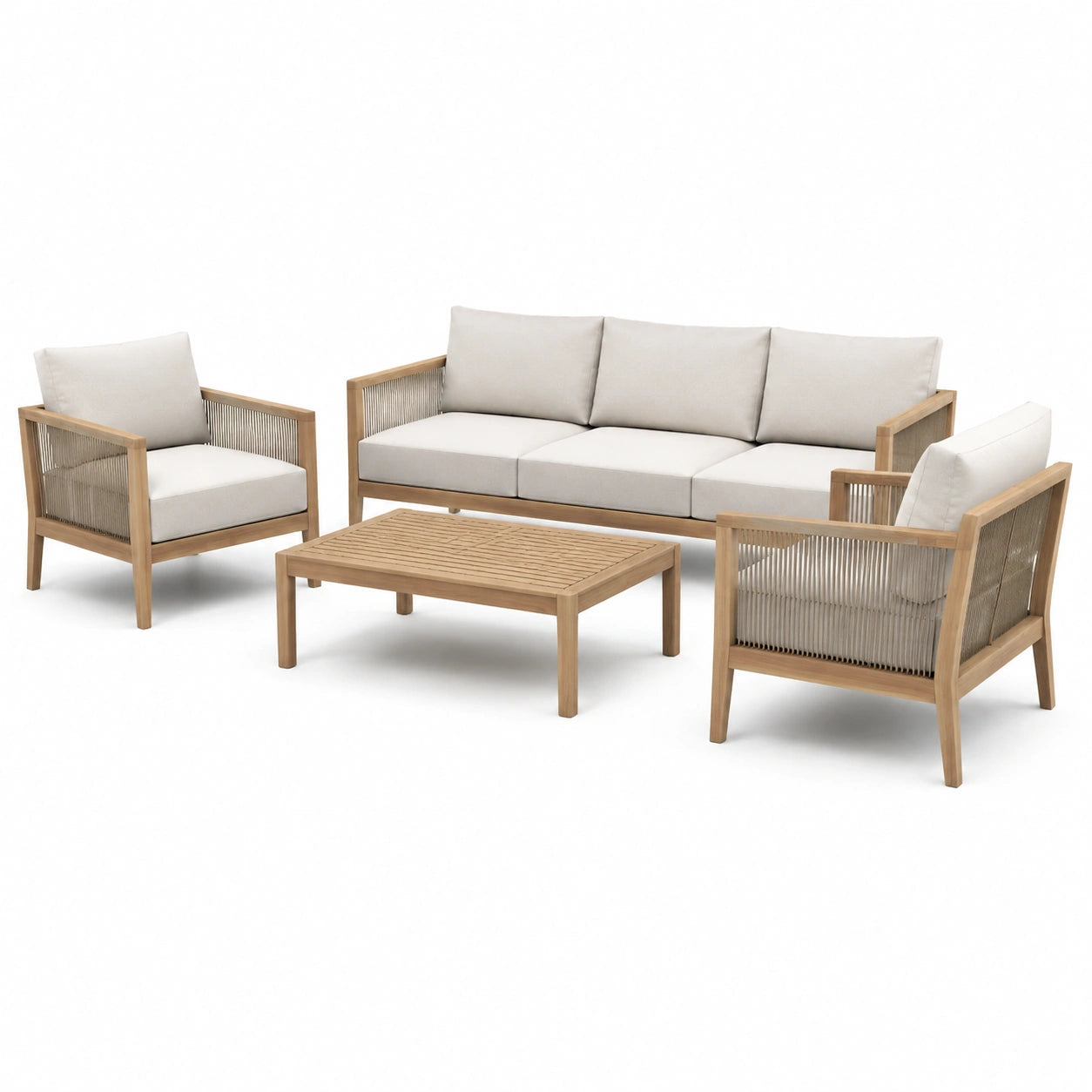 Ensemble de salon de jardin en bois et tissu beige