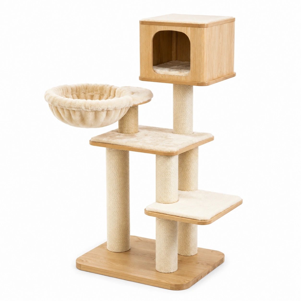 Arbre à chat en bois MDF avec hamac et plateforme beige 50x40x120 cm