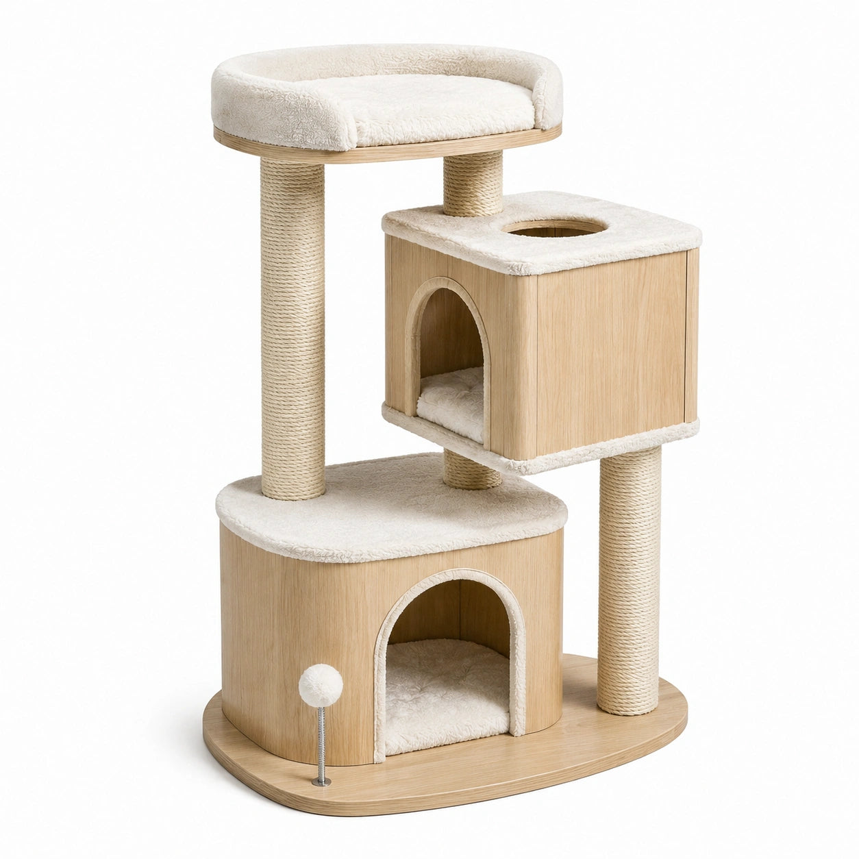 Arbre à chat bois avec sisal et cachettes, beige