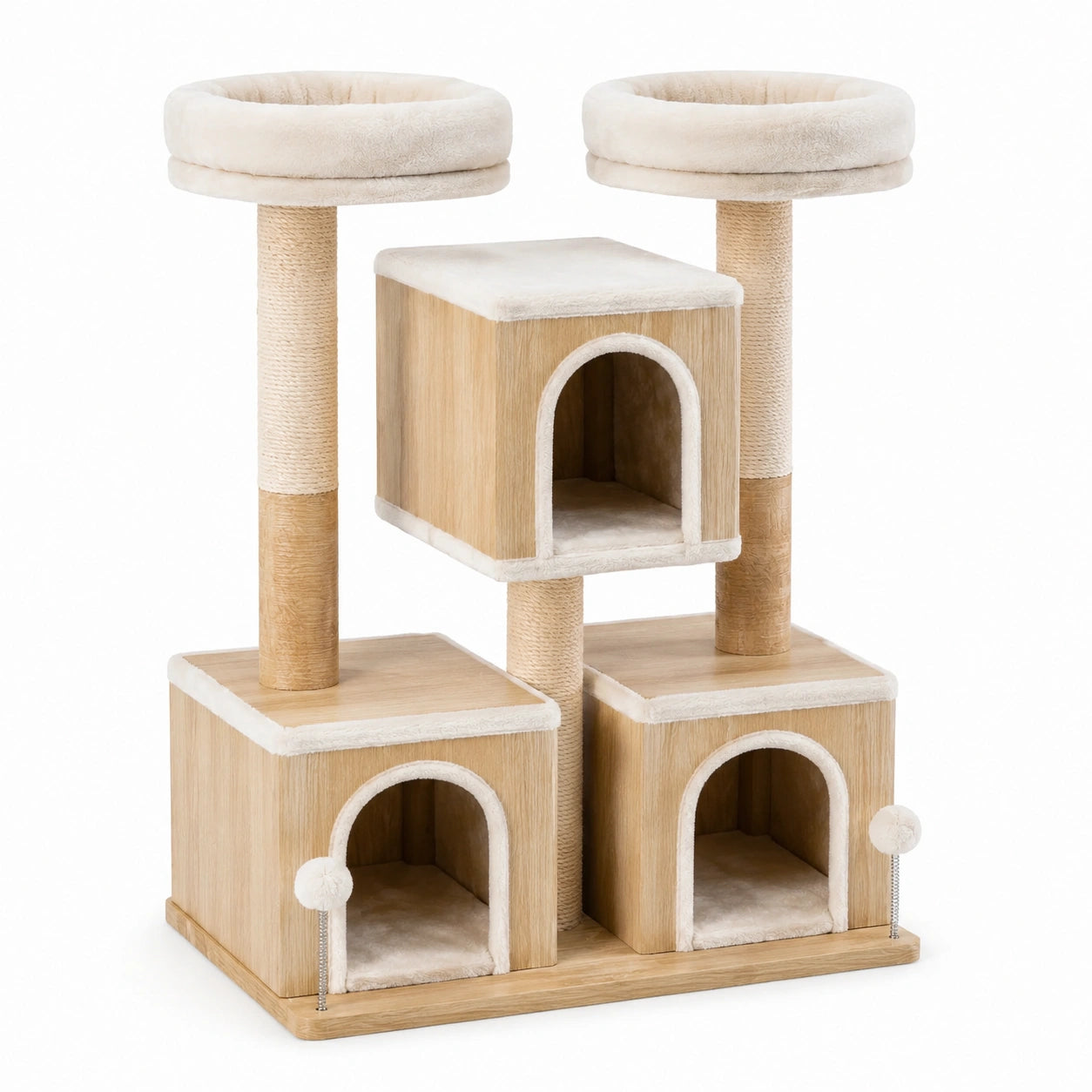 Arbre à chat en bois avec niches et poteaux en sisal, 120 cm