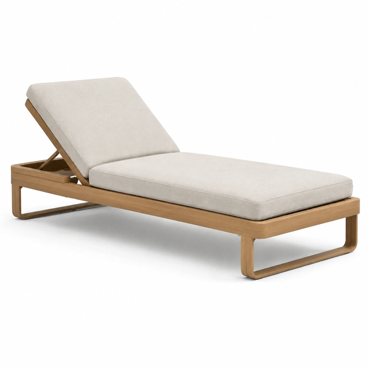 Chaise longue en teck avec coussins réglables en polyester beige 200x70x35 cm