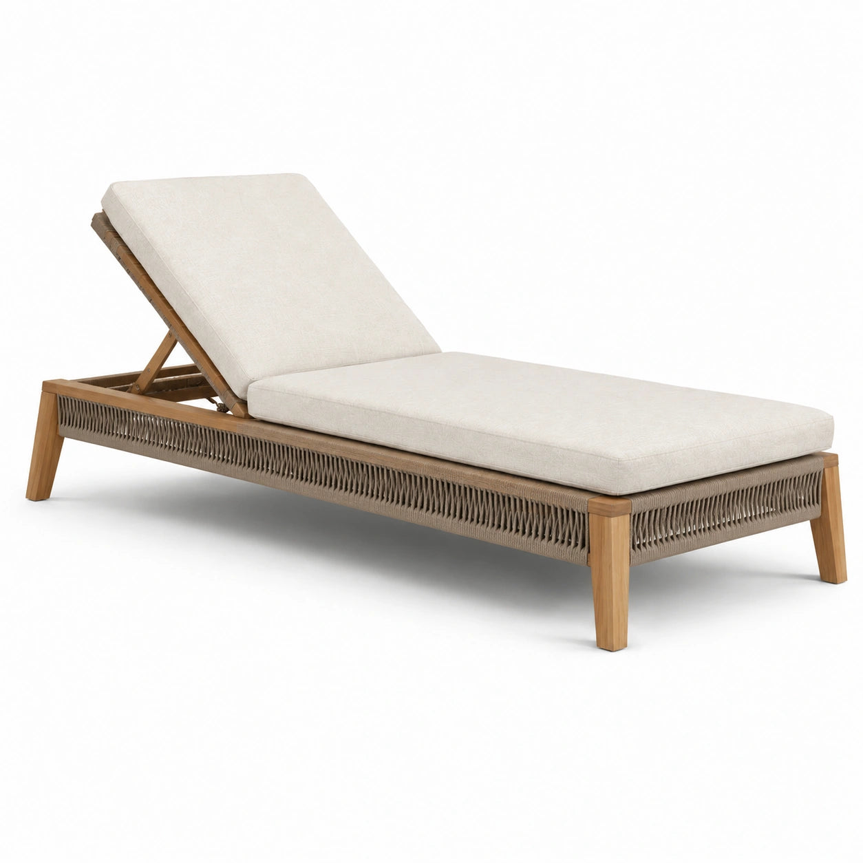 Chaise longue en bois avec coussin beige pour extérieur