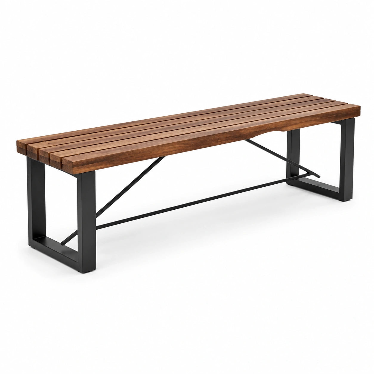 Banc en bois d'acacia avec cadre en métal noir 160x35x45 cm