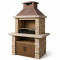 Barbecue en pierre et acier inoxydable avec cheminée et armoire