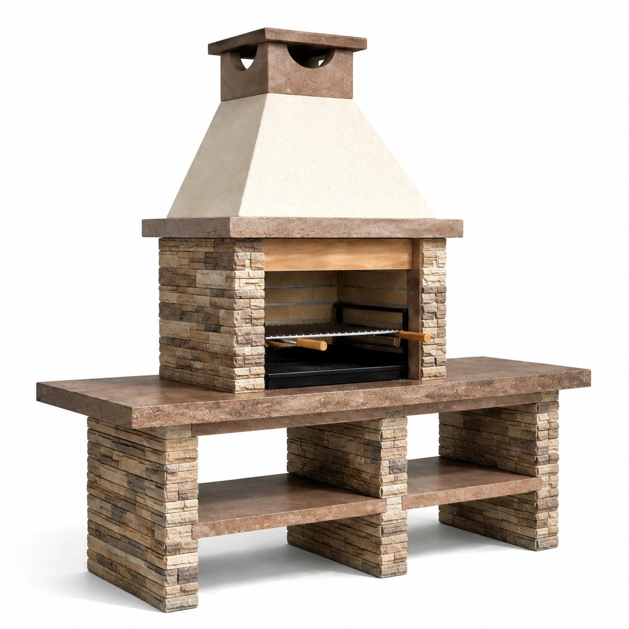 Barbecue en Pierre Réfractaire avec Grille Acier Inoxydable 210x120x65 cm