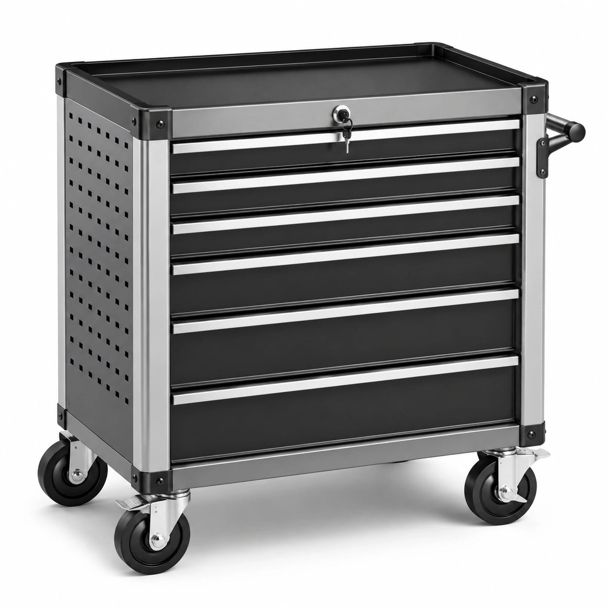 Chariot à outils en métal avec 6 tiroirs en acier noir