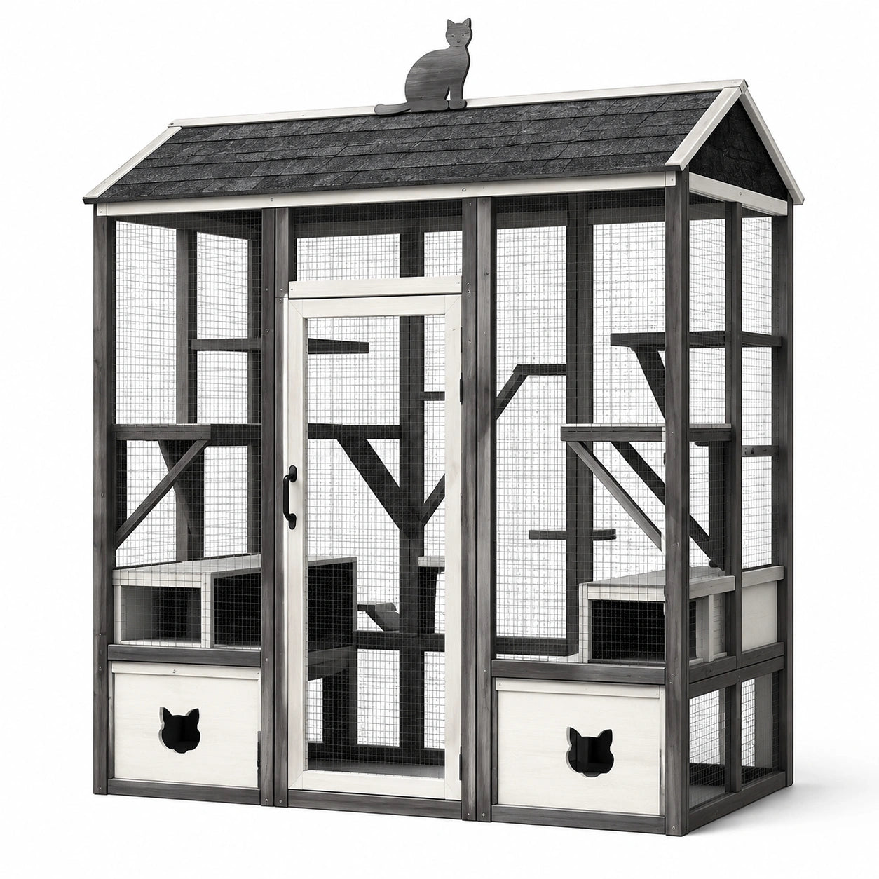 Enclos pour chat en bois de pin et grillage en acier 230x115x170 cm
