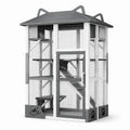 Enclos à chats extérieur en bois et métal avec toit en forme de chat