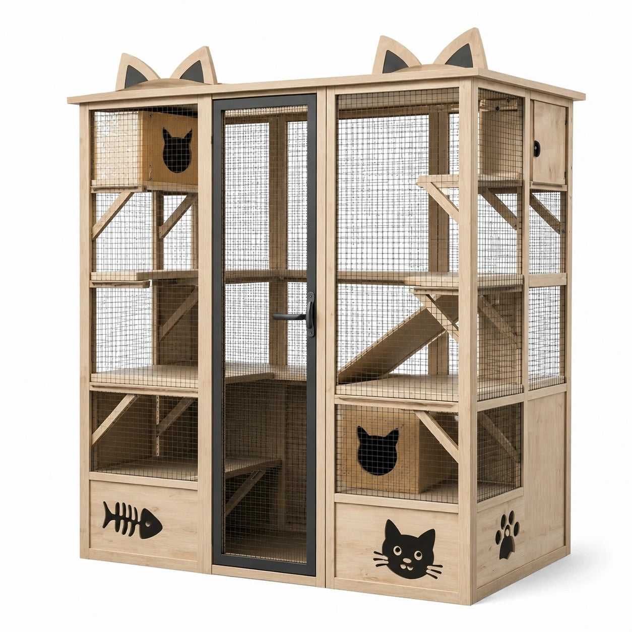 Enclos pour chats en bois de pin et métal 200x100x180 cm