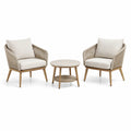 Ensemble bistrot avec 2 fauteuils en corde beige et table ronde en bois d'acacia