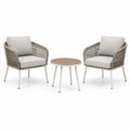 Ensemble de bistrot en aluminium avec table ronde et 2 fauteuils en corde tressée gris